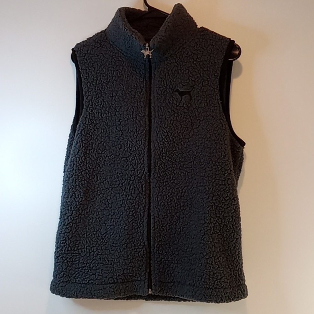 PINK Victoria’s Secret Full Zip Sherpa Fleece Vest Jacket Women's Sz Med NICE!